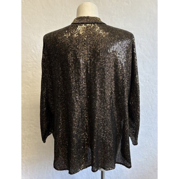 Zara Limited Edition Metallic Gold Sequin Beaded Button Up Blouse Womens Size M - Picture 3 of 15